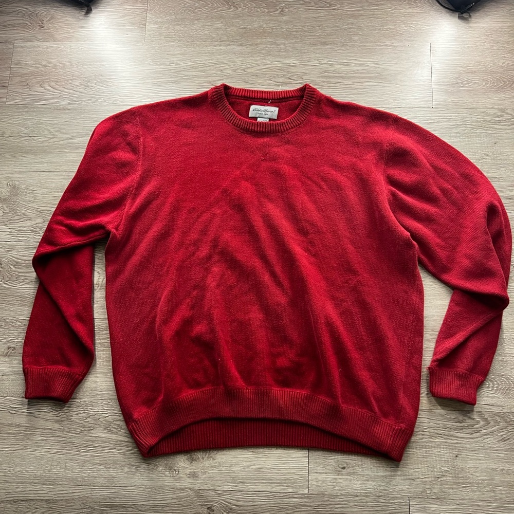 Eddie Bauer Sweater Men’s Red Pullover Crew Neck Knit 100% Cotton Size 2XL